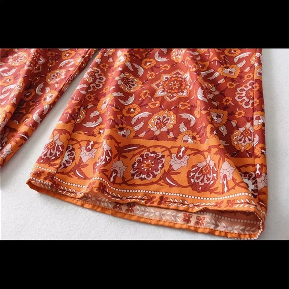 Paisley Floral Boho Gypsy Print Wide Leg Pants - Picture 5 of 6